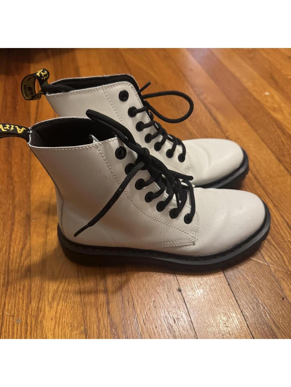 White Dr. Martens Combat Boots with Black Laces-Size 7